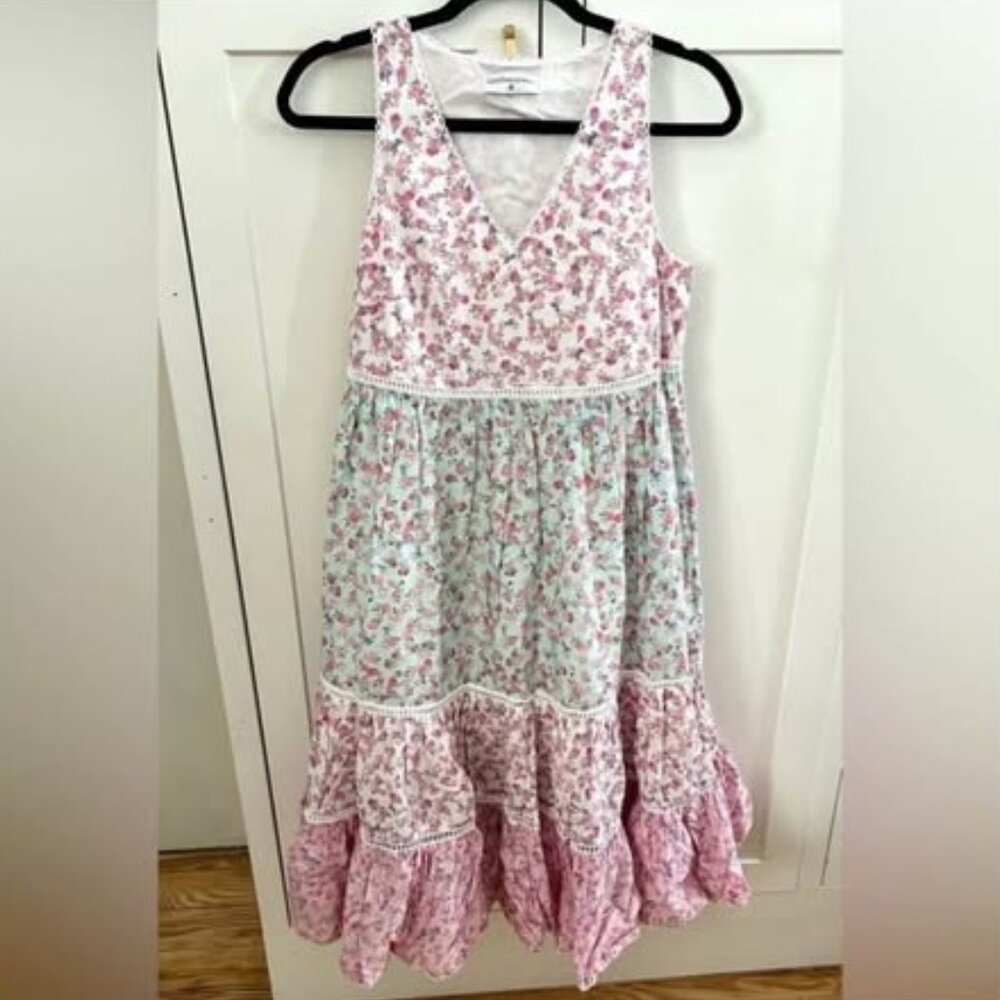 LoveShackFancy x Target Lace Pink Blue Floral Sleeveless Ruffle Dress Xsmall